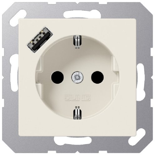 Розетка с заземлением +1хUSB тип A без рамки Jung EcoProfi 1-м. слоновая кость картинка